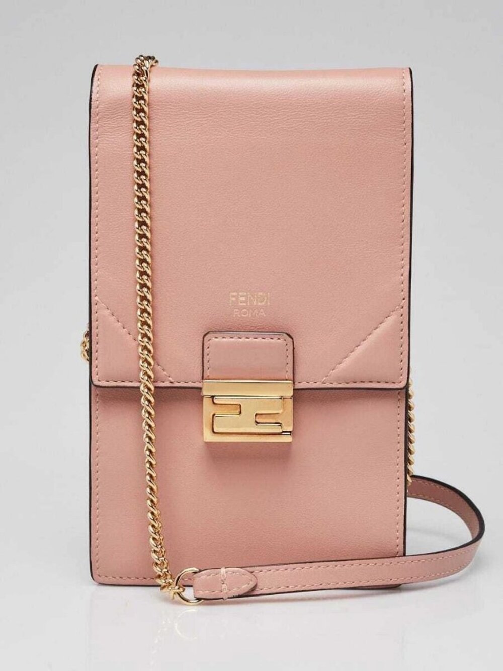 Fendi Pink Smooth Leather Kan U Vertical Wallet On Chain Mini Crossbody Bag